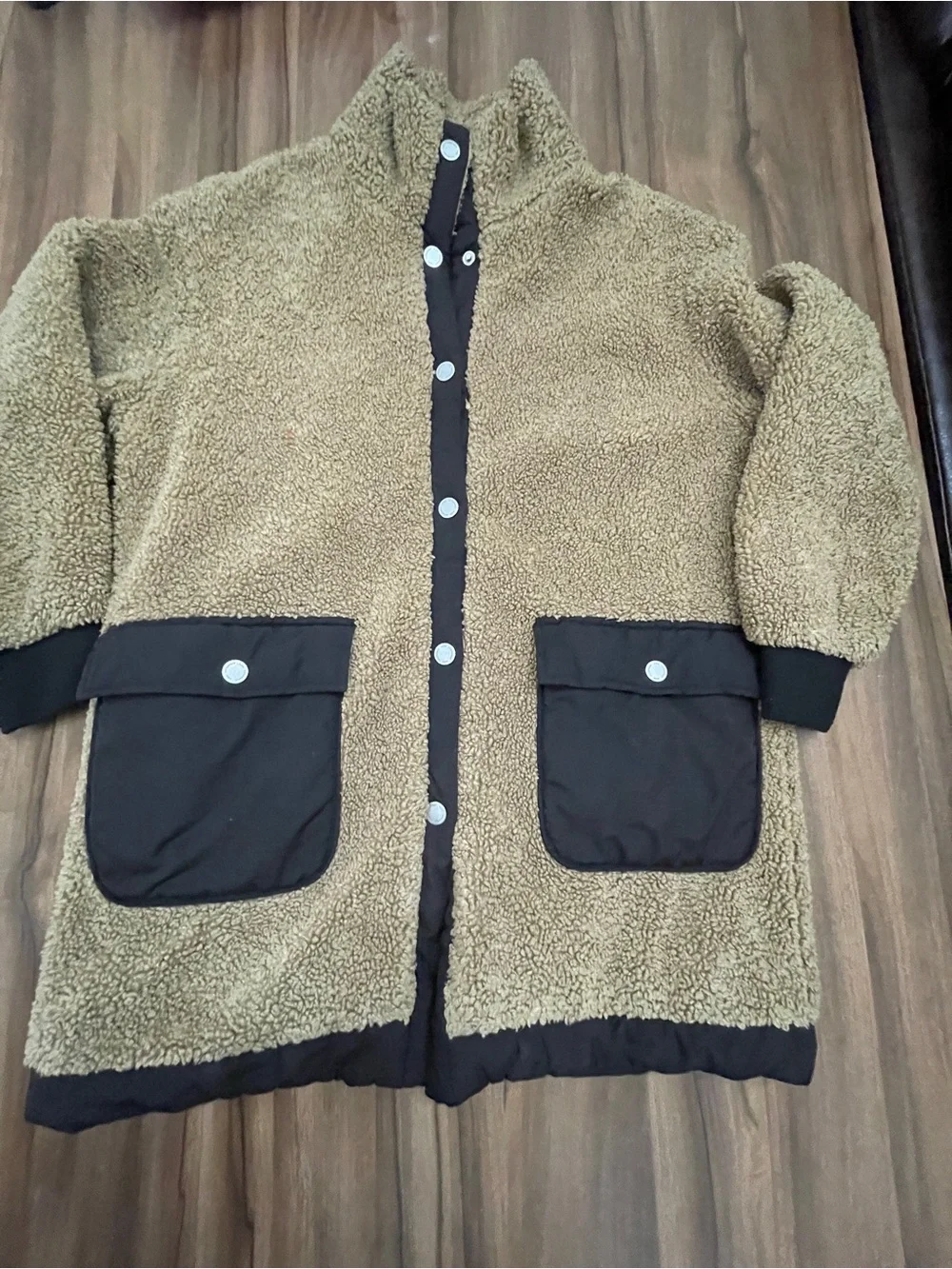 Zara Camel Teddy Sherpa Jacket with Black Trim